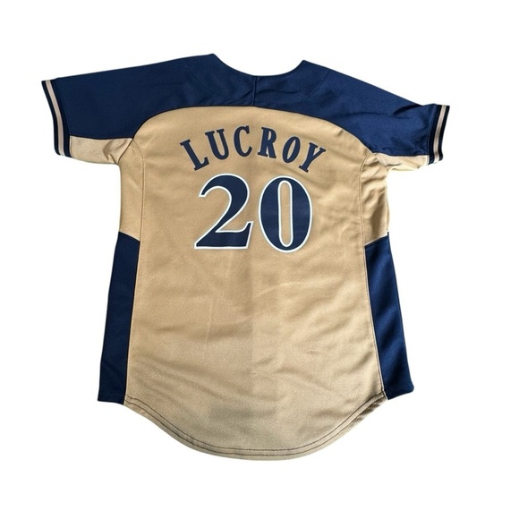 Milwaukee Brewers Jonathan Lucroy #20 MLB Majestic Kids Jersey Size Large 14-16 - Picture 9 of 12